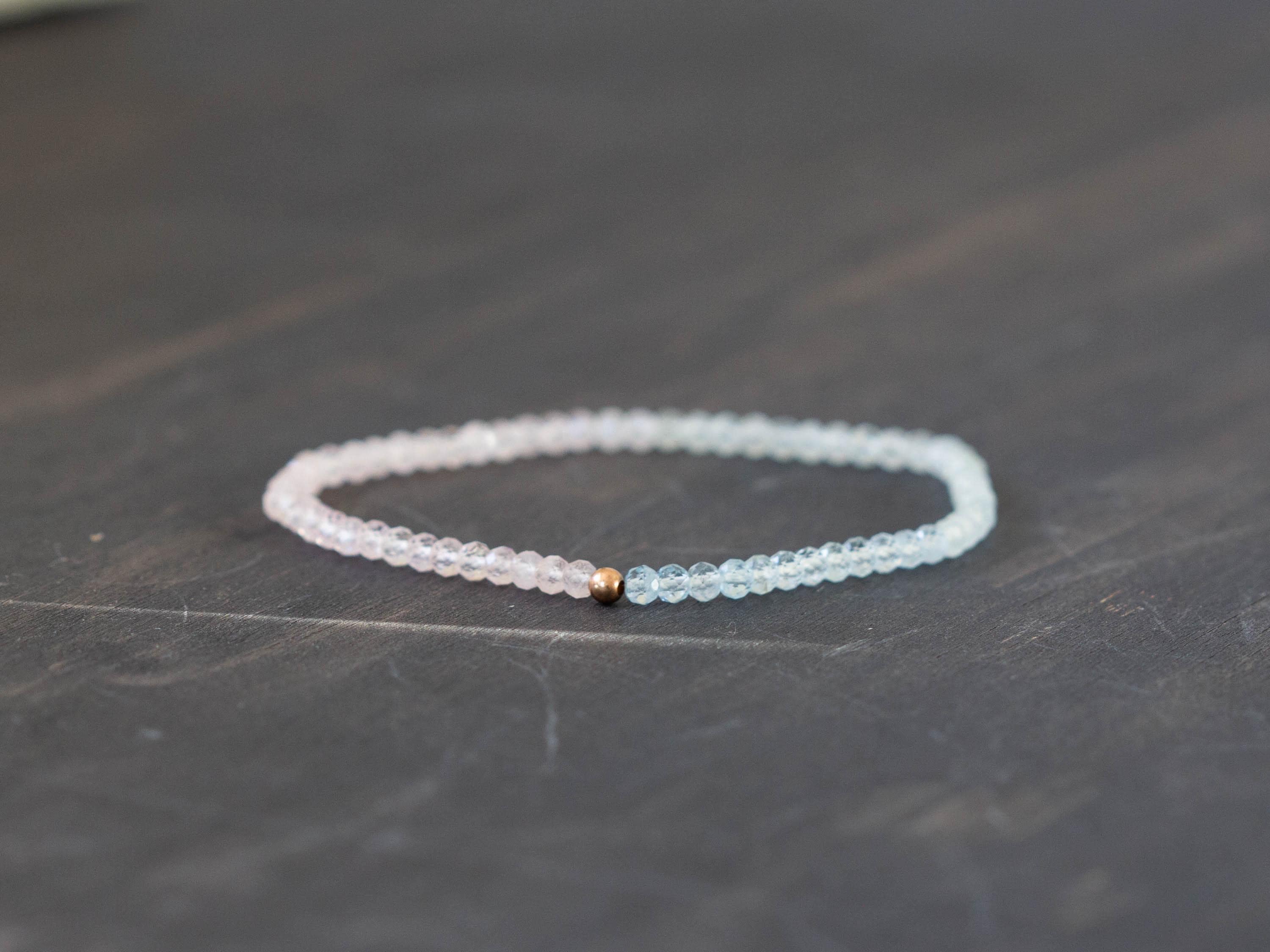 Aquamarine & Morganite Stretch Bracelet: March Birthstone Jewelry With Sterling Silver, Yellow Or Rose Gold Filled