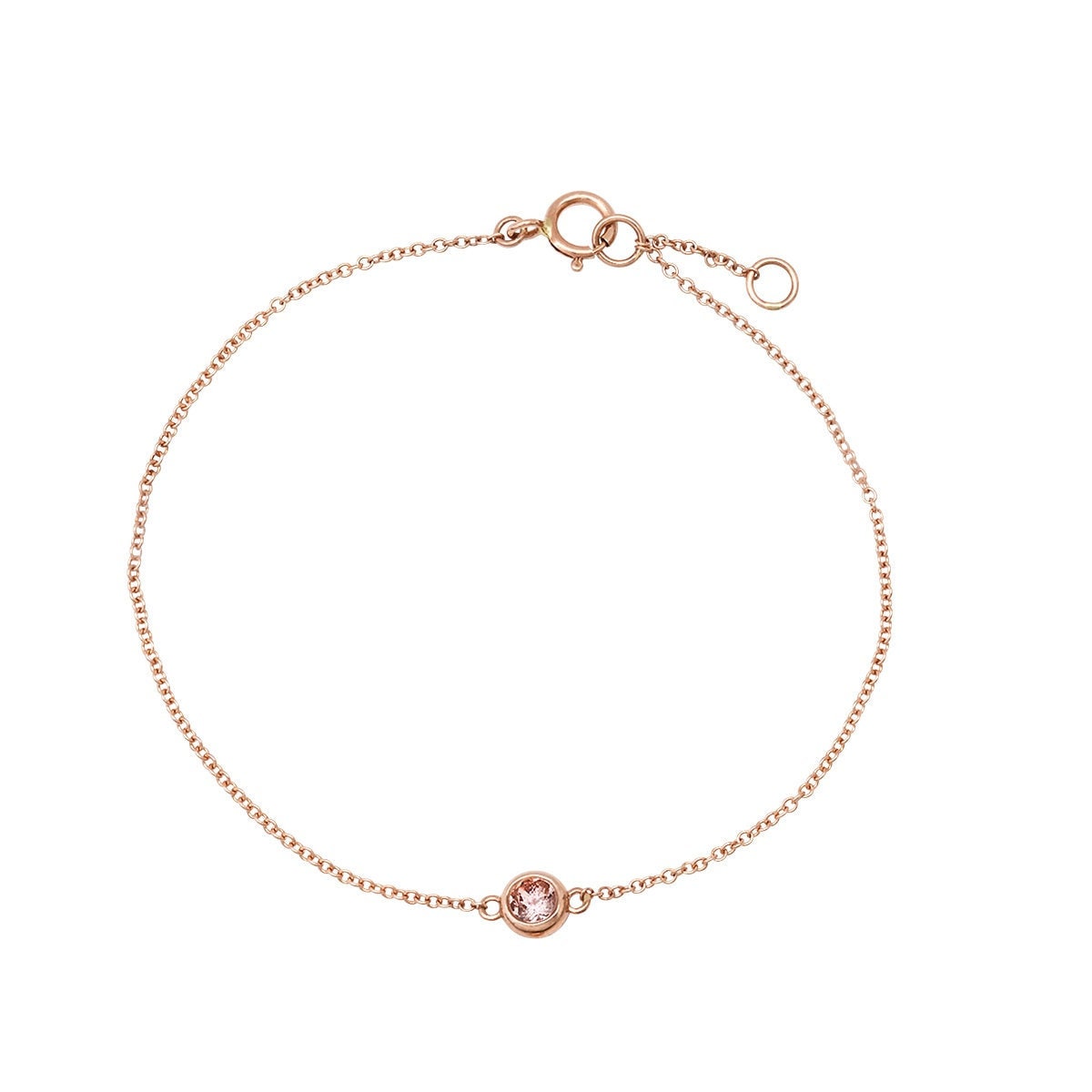 Morganite Bezel Set In Rose Gold Bracelet 3 Mm/ Bracelet For A Girl Or Women/ Delicate Bracelet/ Bezel Set / Solid Gold 14 K Morganite Bezel Set In Rose Gold Bracelet 3 Mm/ Bracelet For A Girl Or Women/ Delicate Bracelet/ Bezel Set / Solid Gold 14 K