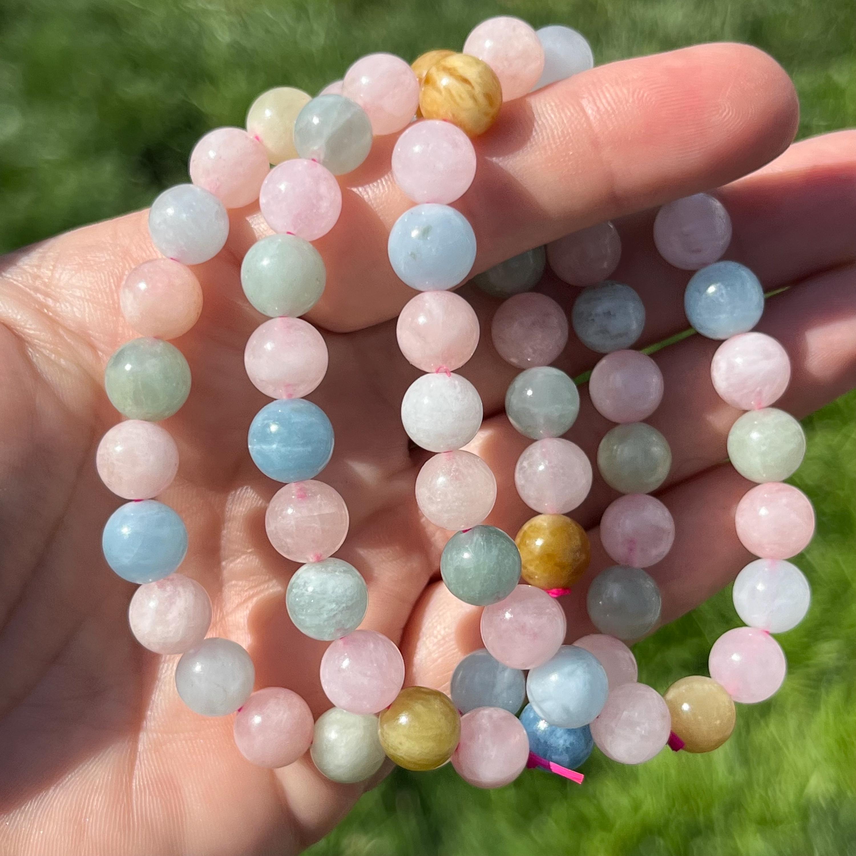 Morganite Crystal Bracelet, Beaded Crystal Bracelet, Morganite Beaded Bracelet, Genuine Beryl Crystal Bracelet