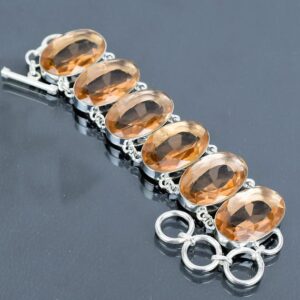 Faceted Morganite Bracelet: Handmade 925 Sterling Silver Adjustable Chain