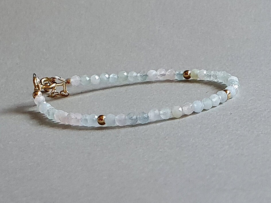 Morganite Bracelet: Faceted Rondelle Gemstone, Gold Filled Findings