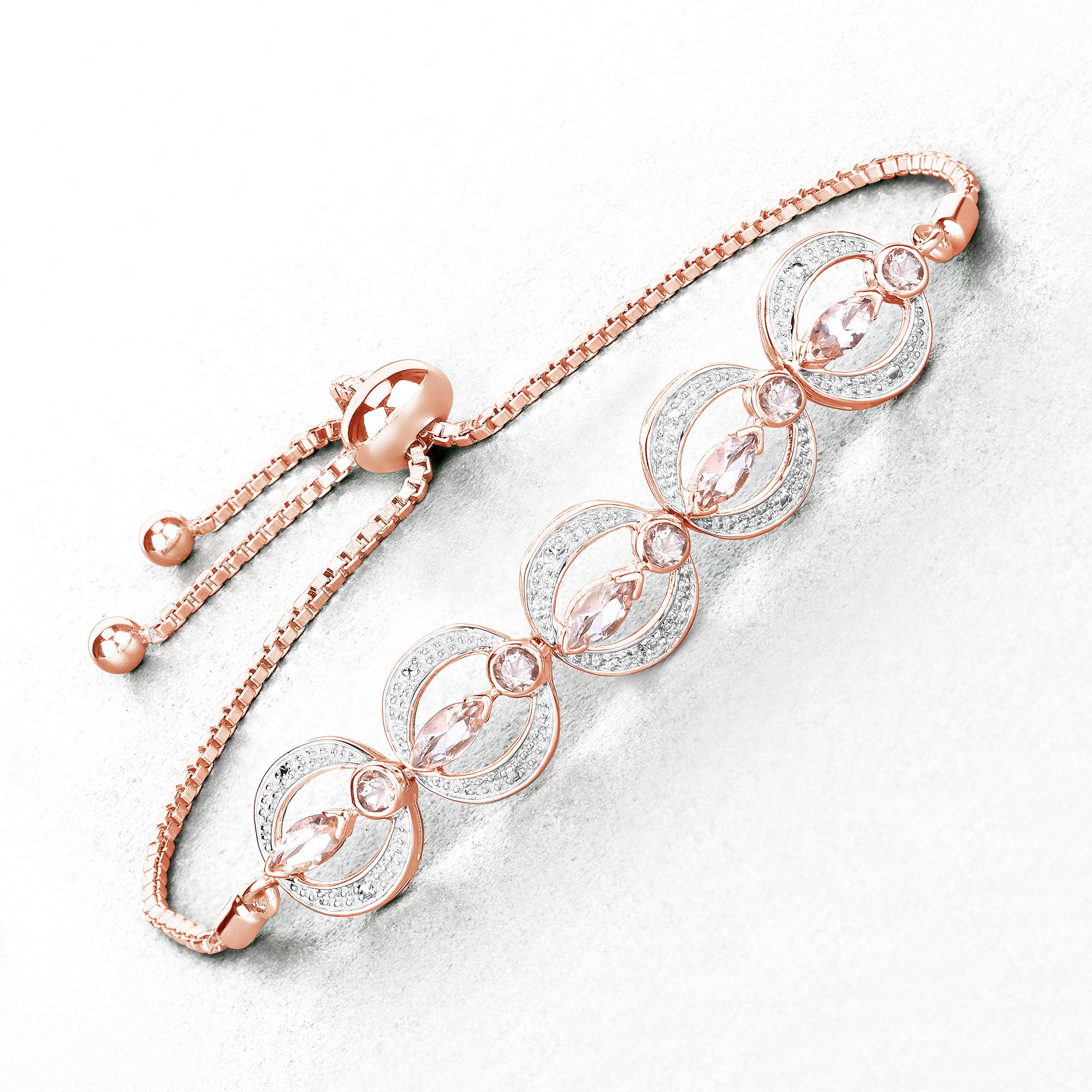 Morganite Bracelet, Genuine Morganite Bolo Bracelet In .925 Sterling Silver With 18 Karat Rose Gold Plating, Anniversary Gift, Gift For Her