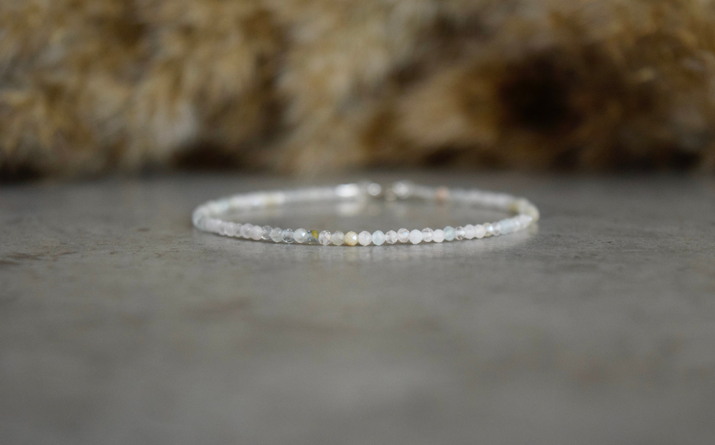Genuine Morganite Bracelet, Delicate Morganite Jewelry, Bracelet Femme, Ultra Tiny Bracelet 2mm, Gemstone Bracelet, Calming Bracelet