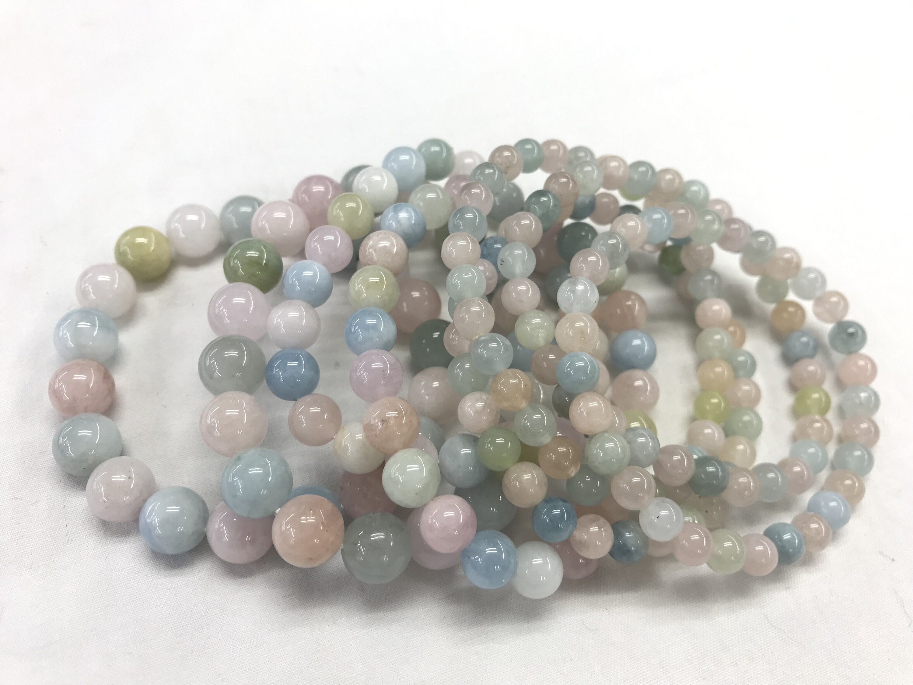 Genuine Multicolor Morganite 6mm - 10mm Round Natural Gemstone Beads Finished Jewelry Bracelet Supply - 1piece
