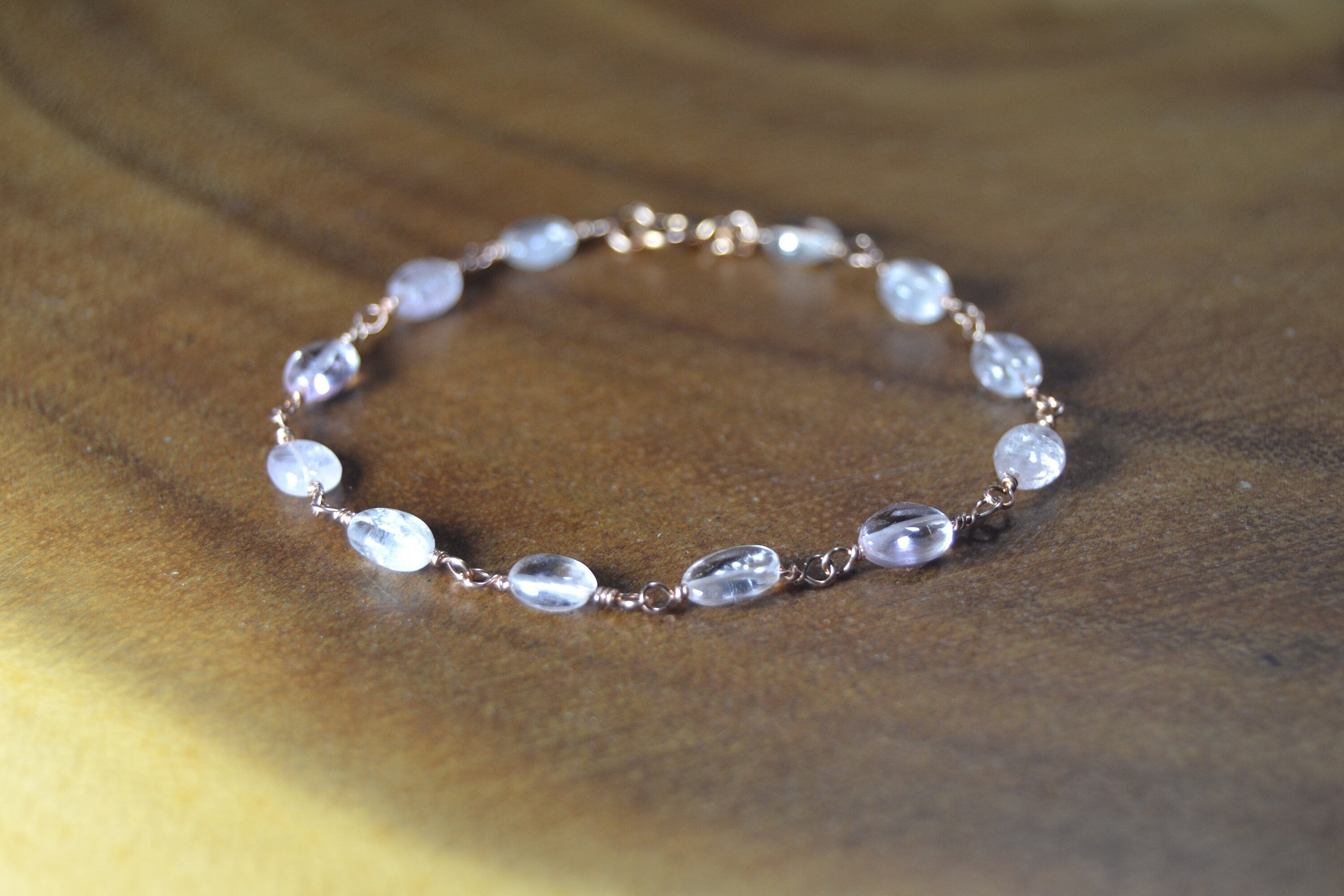 Morganite Bracelet In 14k Rose Gold, Sterling Silver // Wire Wrapped Morganite // March Birthstone // 19th Anniversary // Heart Chakra Morganite Bracelet In 14k Rose Gold, Sterling Silver // Wire Wrapped Morganite // March Birthstone // 19th Anniversary // Heart Chakra