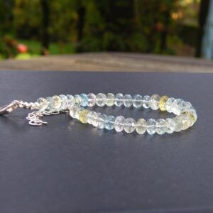 Large beryl bracelet in sterling silver with green and blue aquamarine, golden heliodor, morganite; transparent clarity and adjustable