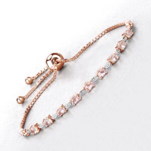 Morganite Bracelet, Natural Morganite Bolo Bracelet In .925 Sterling Silver With 18 Karat Rose Gold Plating, Bridesmaid Gift, Gift For Her