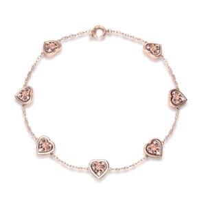 Natural Morganite Heart Charm Bracelet 925 Sterling Silver Morganite Bracelet Unique Gold Chain Bracelet Bezel Set Morganite Bracelet Gifts