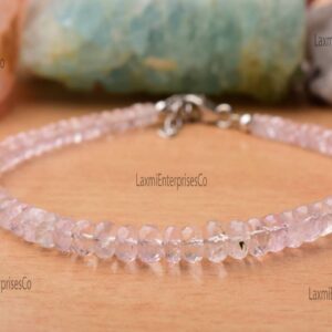 Natural Morganite Bracelet in 925 Sterling Silver, Dainty Pink Gemstone Beaded Bracelet, Minimalist Jewelry Gift for Her