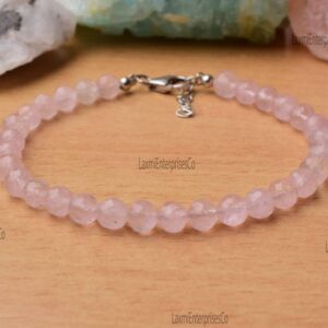 Natural Morganite Bracelet in 925 Sterling Silver, Beaded Bracelet, Dainty Bracelet, Gemstone Bracelet, Pink Stone Bracelet, Gift For Her