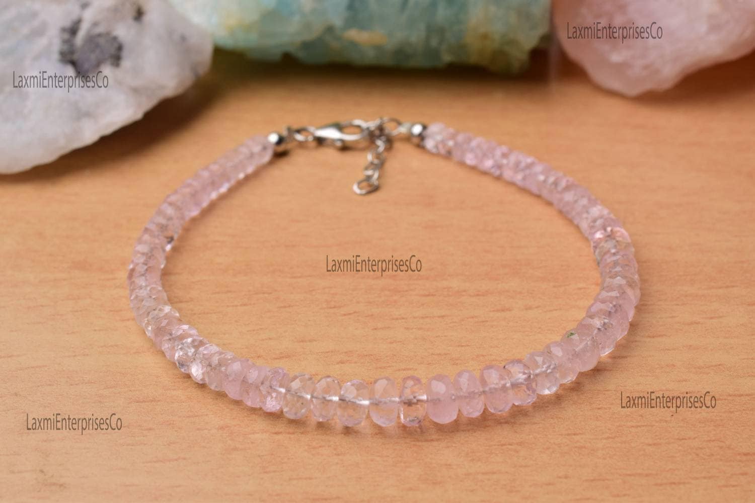 Natural Morganite Bracelet In 925 Sterling Silver, Beaded Bracelet, Dainty Bracelet, Gemstone Bracelet, Pink Stone Bracelet, Gift For Her