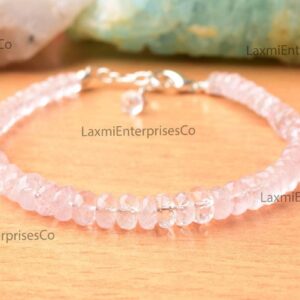 Natural Morganite Bracelet in 925 Sterling Silver, Pink Gemstone Beaded Bracelet, Dainty Jewelry, Handmade Gift for Her