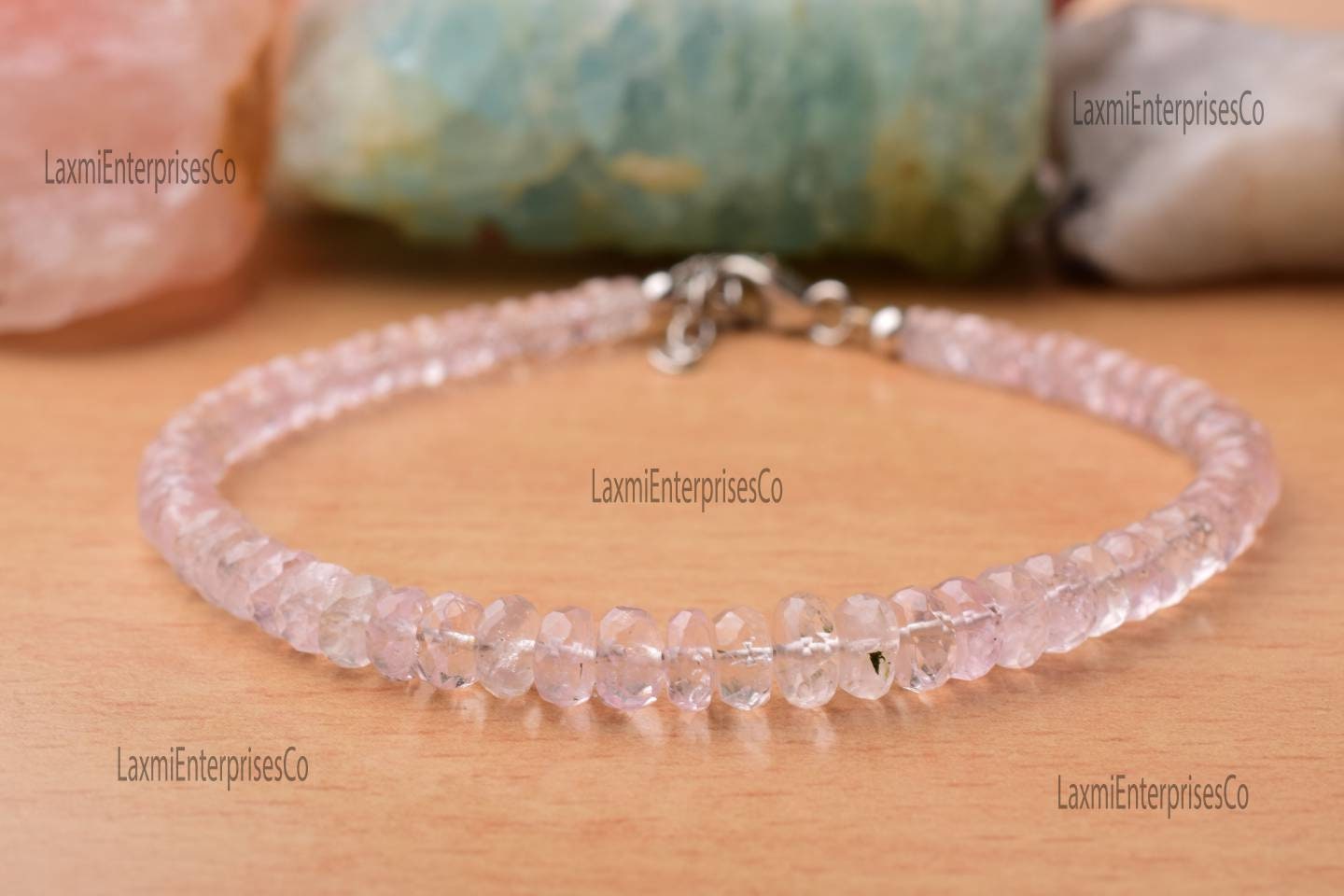 Natural Morganite Bracelet In 925 Sterling Silver, Dainty Pink Gemstone Beaded Bracelet, Minimalist Jewelry Gift For Her Natural Morganite Bracelet In 925 Sterling Silver, Dainty Pink Gemstone Beaded Bracelet, Minimalist Jewelry Gift For Her