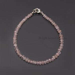 Natural Morganite Bracelet, Pink Morganite 925 Sterling Silver Bracelet, Morganite Beaded Bracelet, 6-6.5mm Smooth Rondelle Bracelet