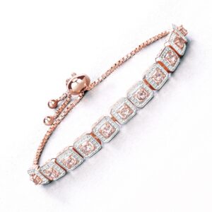 Morganite Bracelet, Natural Morganite Round Bolo Bracelet In .925 Sterling Silver With 18 Karat Rose Gold Plating, Gift For Her