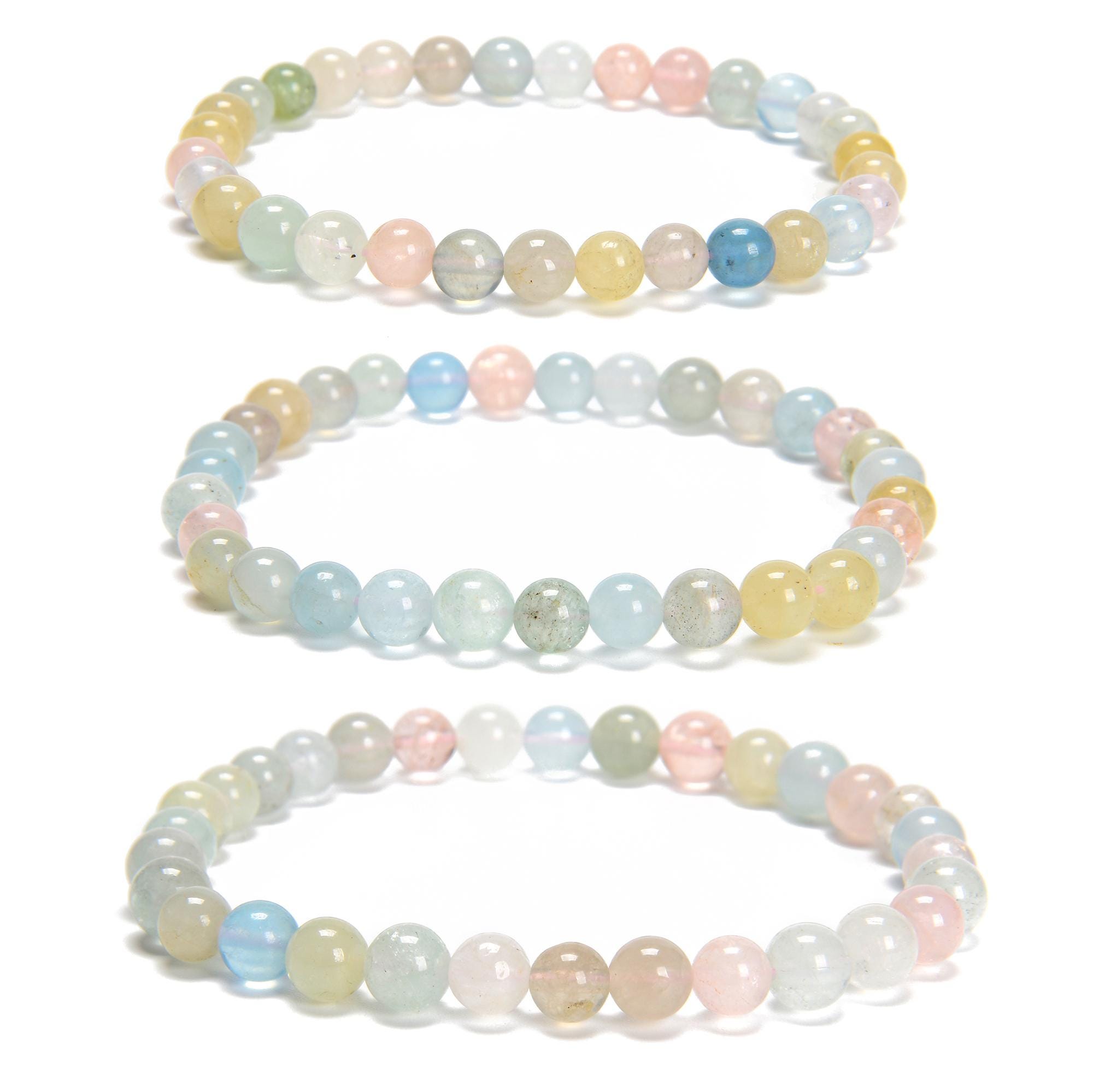 Natural Morganite Smooth Round Beaded Bracelet Size 6mm 7.5'' Length 3 Pcs /set Natural Morganite Smooth Round Beaded Bracelet Size 6mm 7.5'' Length 3 Pcs /set