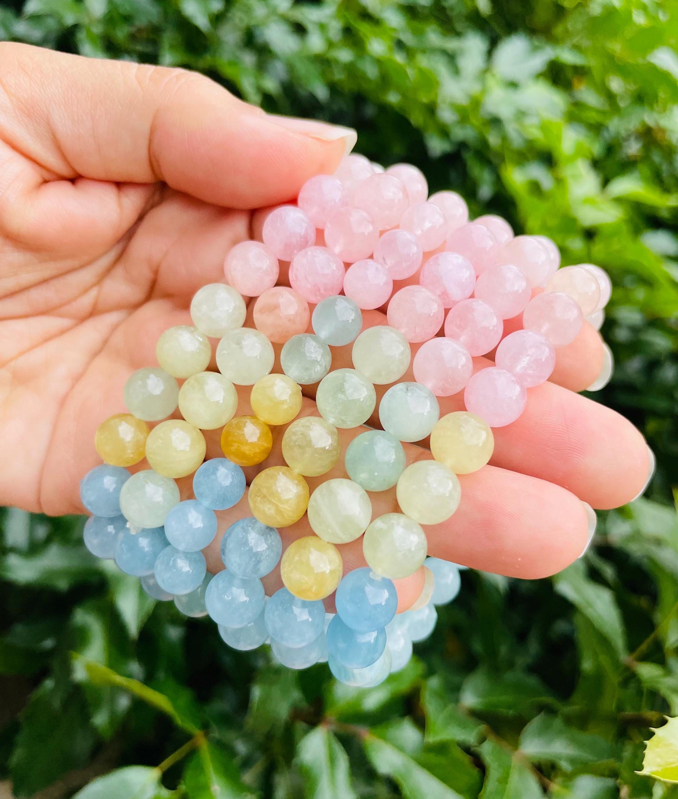 Ombre Morganite Crystal Bracelet: Beaded Gemstone Jewelry