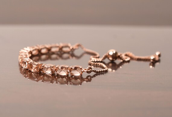 Peach Morganite Bolo Bracelet: Oval Adjustable Bracelets, Bridal Jewelry, Anniversary Gifts