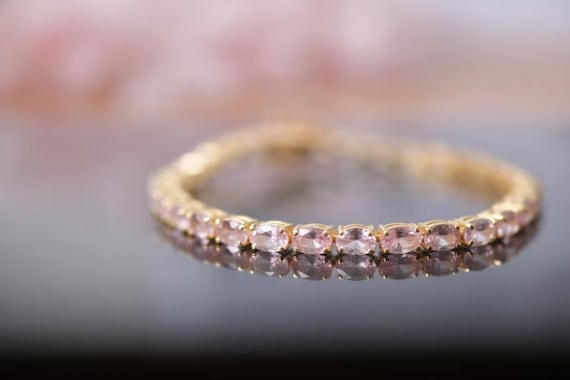 Pink Morganite Tennis Bracelet: Oval Cut Sterling Silver Bridal Jewelry Pink Morganite Tennis Bracelet: Oval Cut Sterling Silver Bridal Jewelry