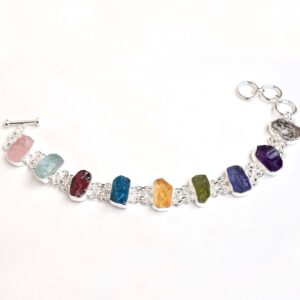 Raw Gemstone Bracelet: Handmade 925 Sterling Silver, Natural Morganite Crystal Length 8 Inch