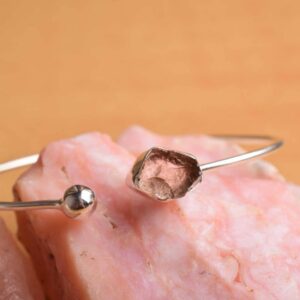 Raw Morganite Bracelet in 925 Silver, Natural Gemstone Cuff Bangle, Rough Crystal Bracelet, Birthstone Jewelry, Handmade Gift for Her