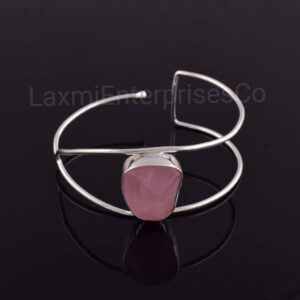 Raw Morganite Bracelet in 925 Sterling Silver | Natural Pink Gemstone Cuff | Rough Stone Bangle | Birthstone Jewelry Gift for Her