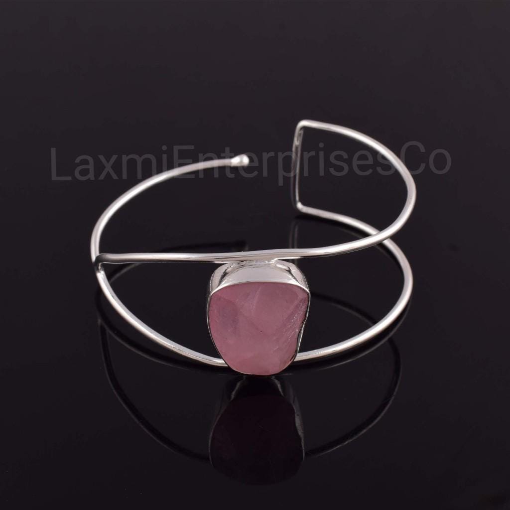 Raw Morganite Bracelet In 925 Sterling Silver | Natural Pink Gemstone Cuff | Rough Stone Bangle | Birthstone Jewelry Gift For Her Raw Morganite Bracelet In 925 Sterling Silver | Natural Pink Gemstone Cuff | Rough Stone Bangle | Birthstone Jewelry Gift For Her