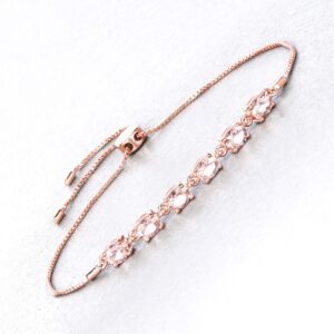 Morganite Bracelet, Real Morganite Bolo Bracelet In .925 Sterling Silver With 18 Karat Rose Gold Plating, Anniversary Gift, Gift For Her