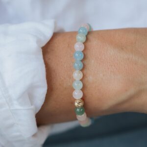 Morganite Stretch Bracelet with Solid 14K Gold Accent Bead