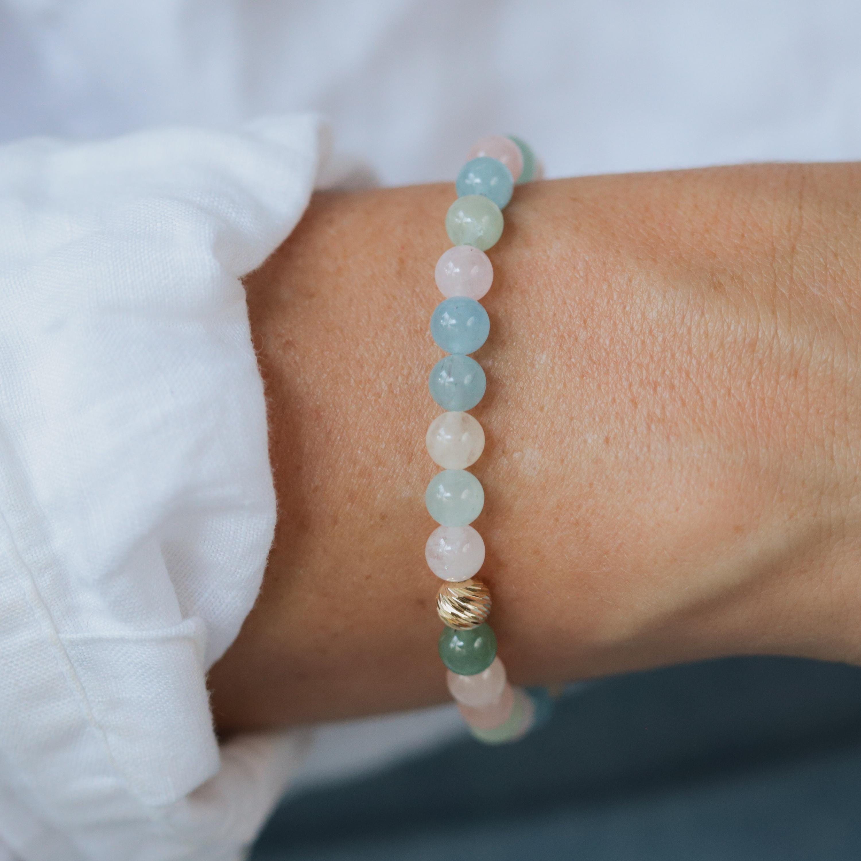 Morganite Stretch Bracelet With Solid 14k Gold Accent Bead