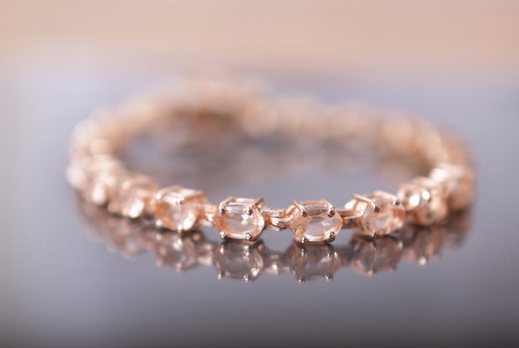 Morganite Tennis Bracelet, Sterling Silver, Rose Gold Overlay