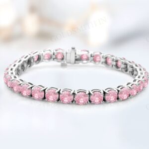 Unique Pink Morganite Tennis Bracelet For Women Vintage Round Cut Pink Morganite Engagement Bracelet Women Handmade Bracelet Gift For Her