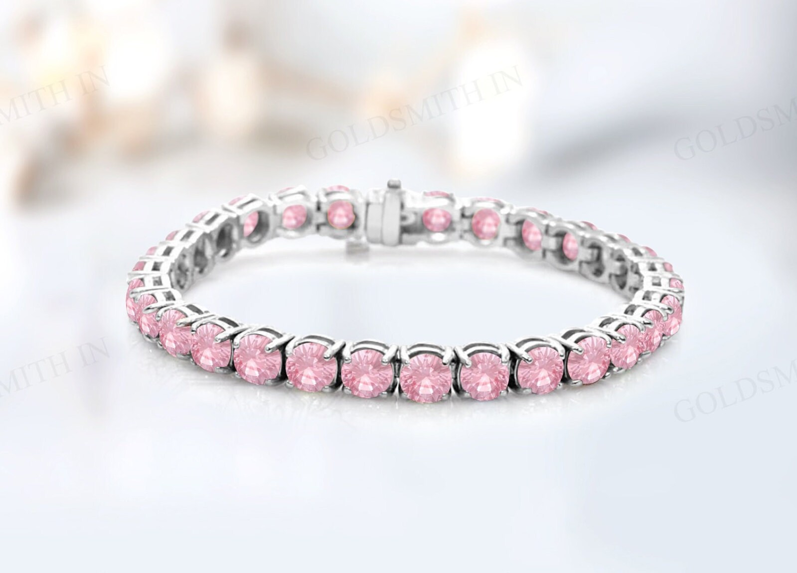 Unique Pink Morganite Tennis Bracelet For Women Vintage Round Cut Pink Morganite Engagement Bracelet Women Handmade Bracelet Gift For Her