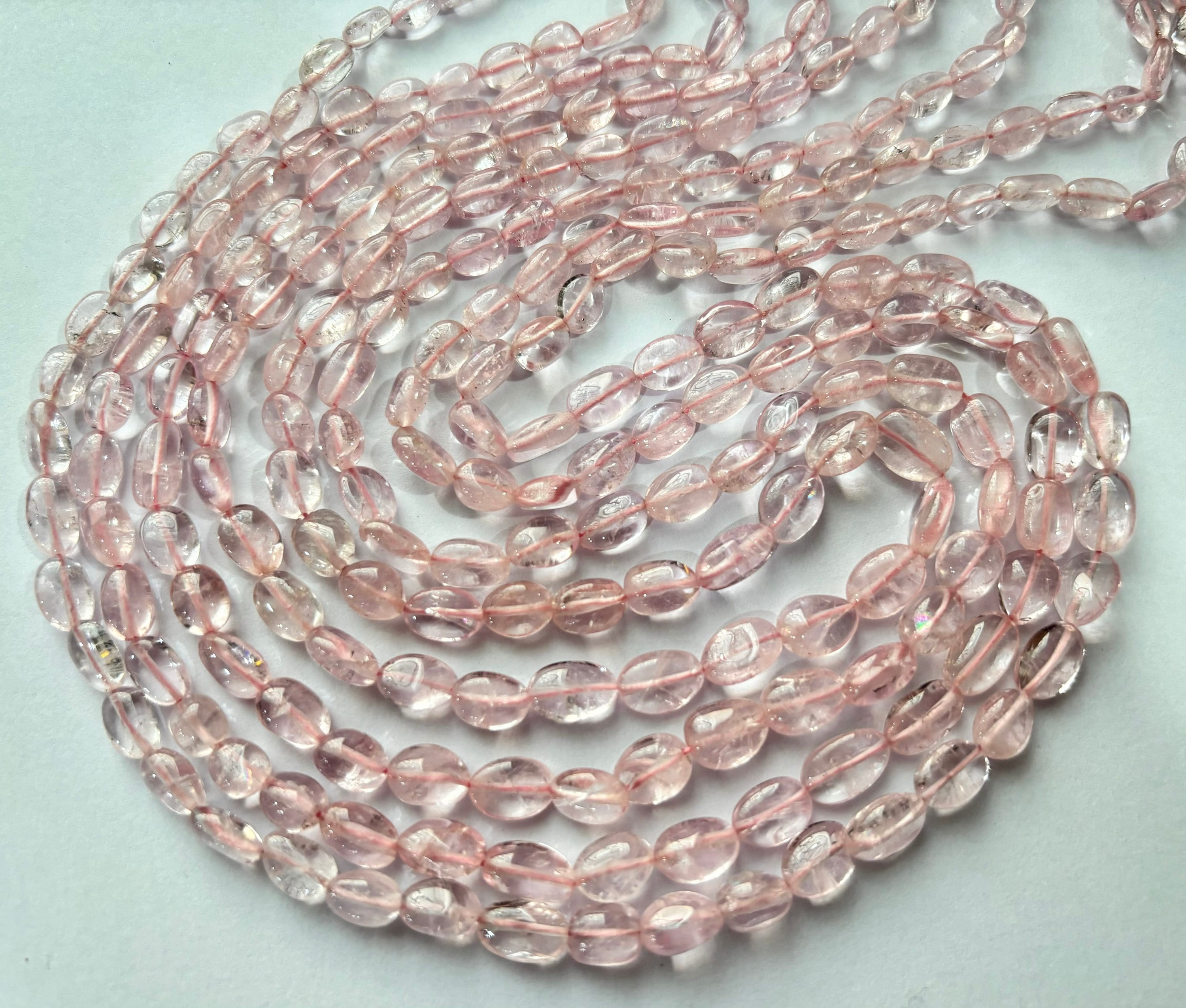 13 Inches Strand, Natural Morganite Smooth Oval Nuggets Size, 6-8mm