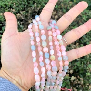 15 Inch Natural Multi Color Morganite Healing Gemstone 6mm To 8mm Free Form Oval Tumbled Pebble Stone Bead For Bracelet Jewelry Making