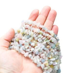 30" Natural Morganite Crystal Chip Beads 6mm - 8mm - Double Length Strand Gemstone Beads