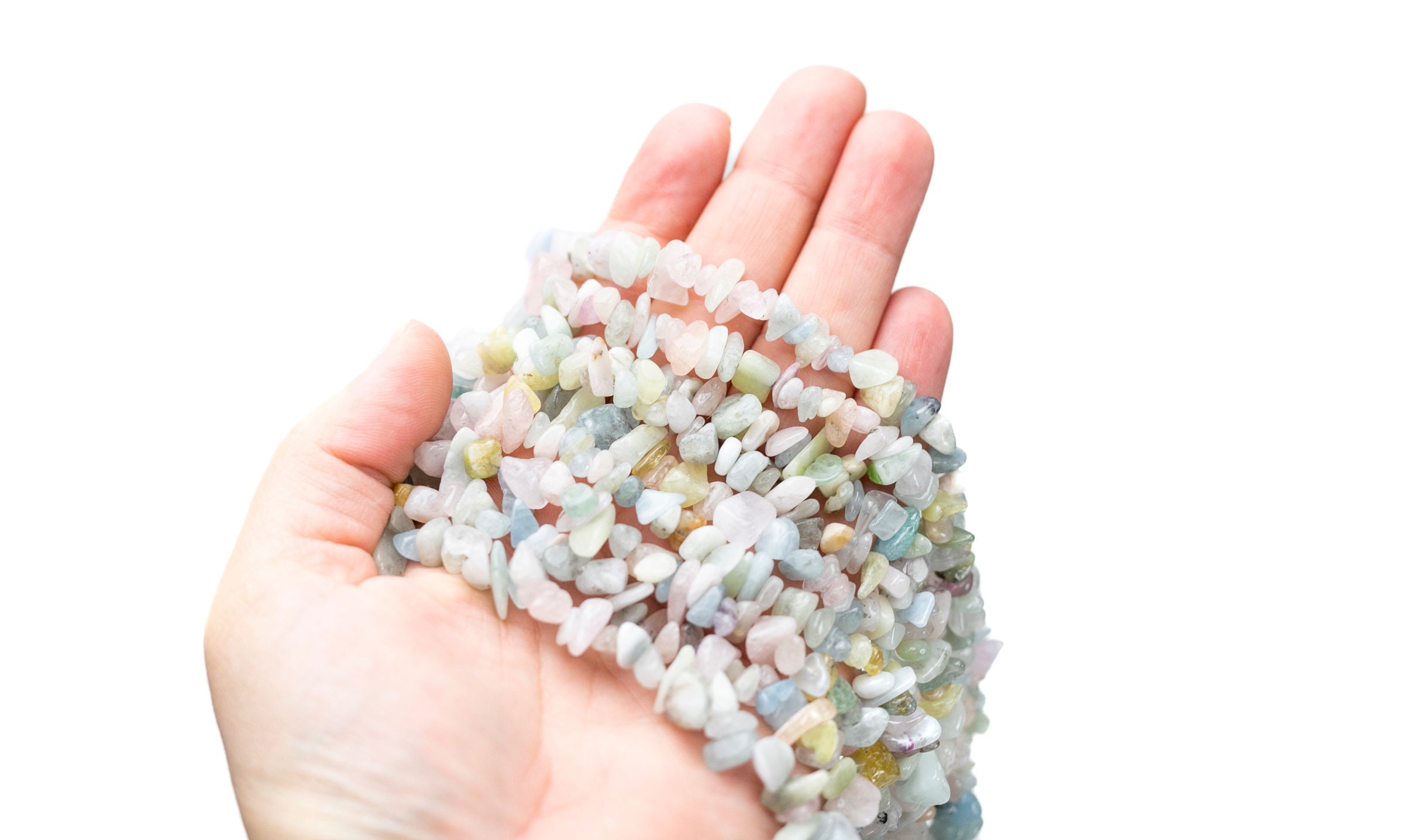 30" Natural Morganite Crystal Chip Beads 6mm - 8mm - Double Length Strand Gemstone Beads