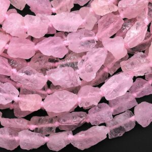 Aaa Genuine Natural Pink Morganite Beads Freeform Nuggets Aka Pink Aquamarine Hand Hammered Rough Raw Gemstone 15.5" Strand
