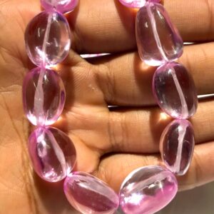 Beautiful~AAA+ Pink Morganite Corundum Smooth Nuggets Beads 9mm-12mm Pink Morganite Plain Polished Nuggets 22” Pink Corundum Gemstone Beads