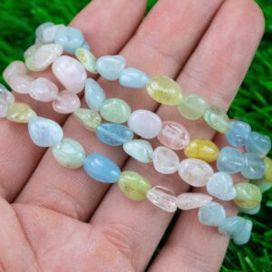 Morganite with Beryl Stretchy String Oval Bracelet Natural Crystal Gemstone Bracelets - Gemstone Nugget Bracelets Handmade Jewelry Bracelet