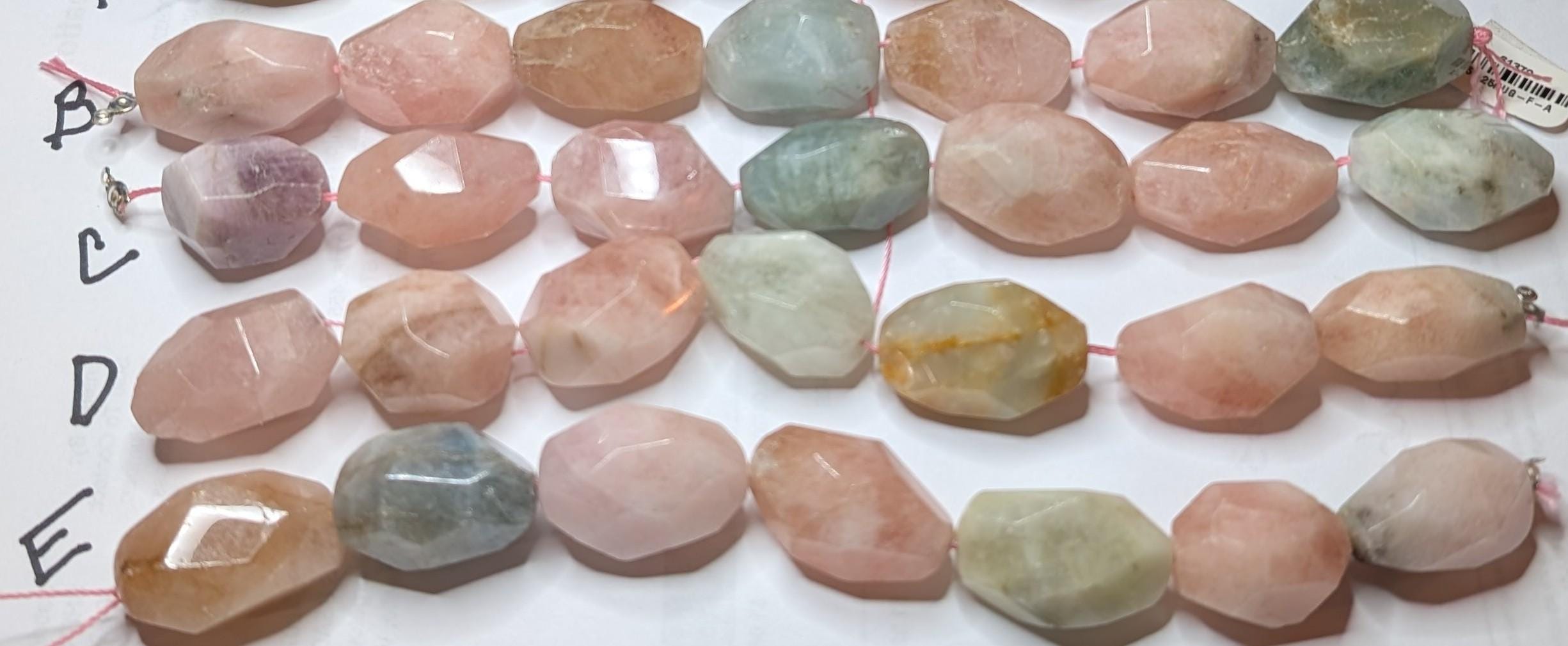 Morganite Faceted Nugget Beads, Grade A, 15x20-20x25mm, 7 Beads On 8 Inch From Dakota Stones    Dak1500
