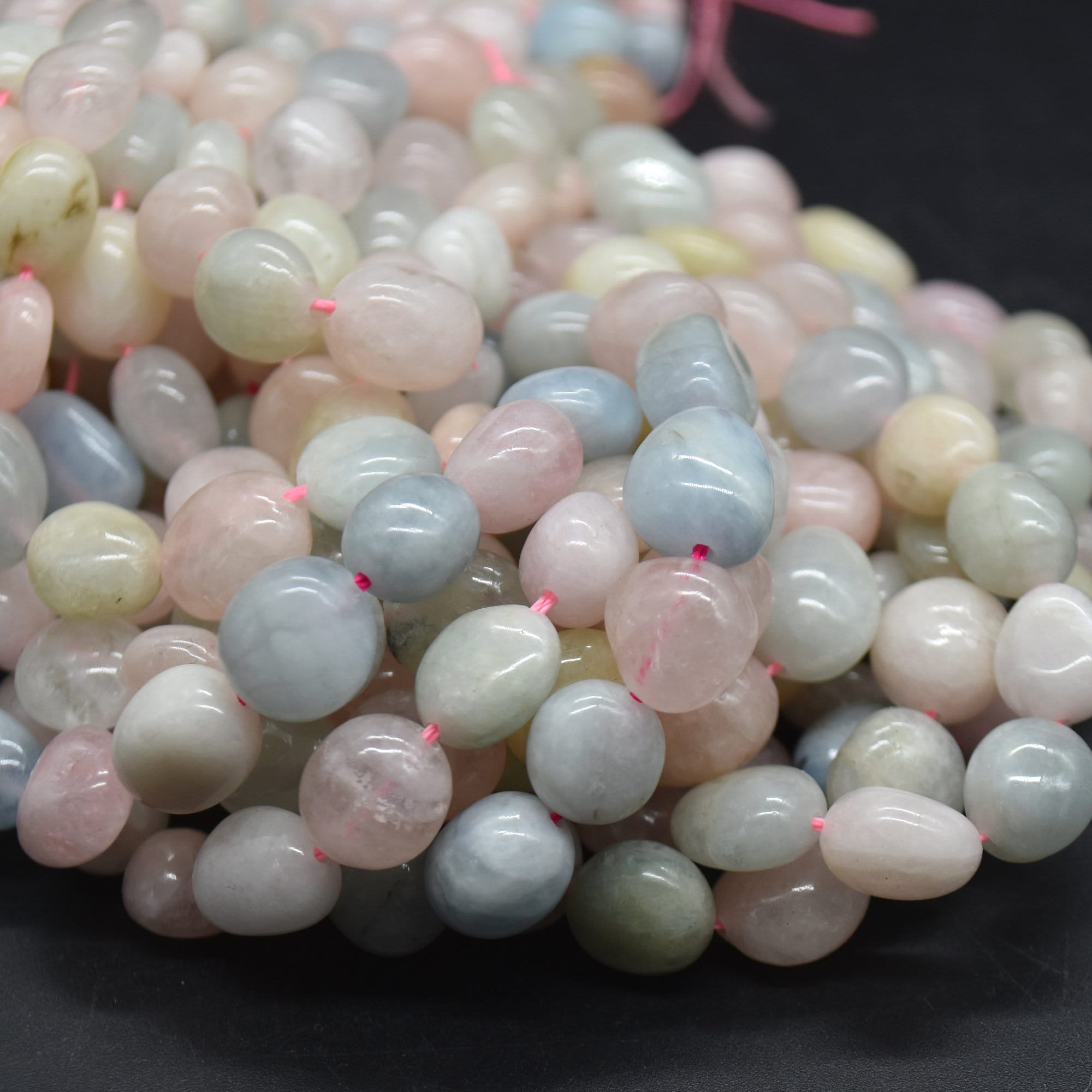 Morganite Gemstone Pebble Tumblestone Nugget Beads - 7mm - 10mm - 15" Strand
