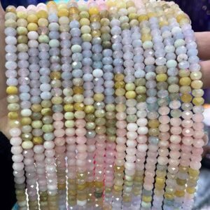 Natural Faceted Rondelle Morganite Gemstone Nugget Beads,4×6mm Rondelle Spacer Faceted Beads,one Strand 15"