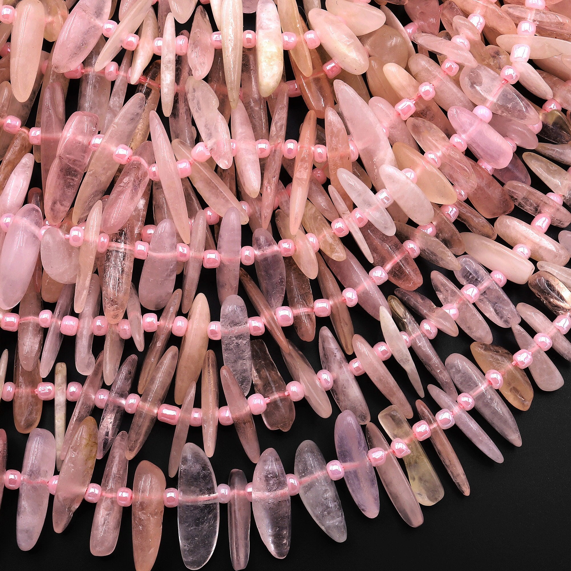 Natural Pink Aquamarine Morganite Beryl Smooth Freeform Disc Chip Beads 15.5" Strand