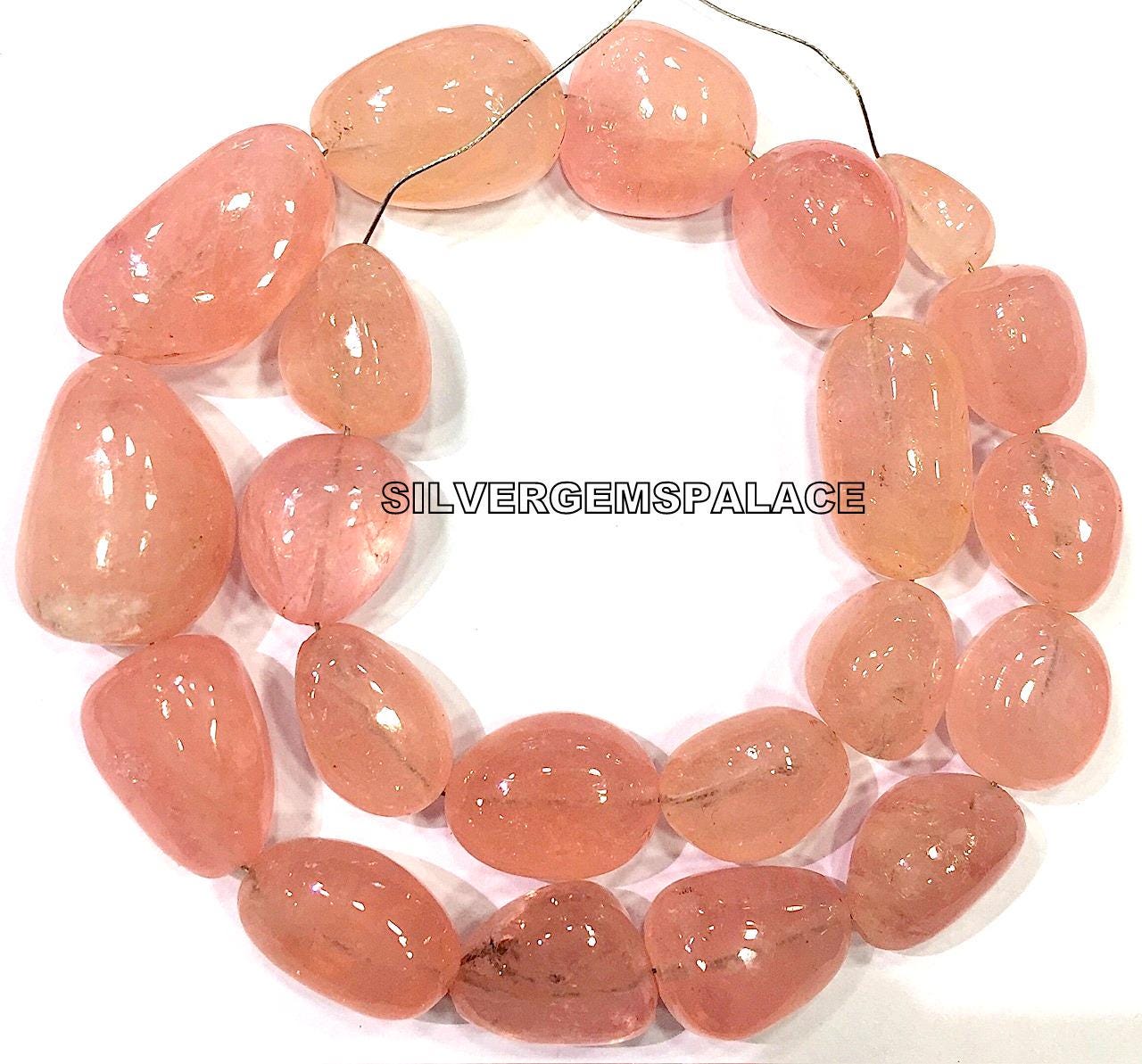 Natural Morganite Smooth Nuggets Beads Polished Morganite Nuggets Beads Pink Morganite Gemstone Beads Morganite Beads String Top Quality 14"