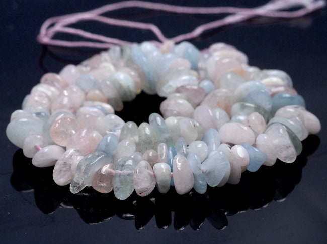 Sale !!! 8-9mm Morganite Gemstone Pebble Chip Loose Beads 16 Inch (80002080-a10)