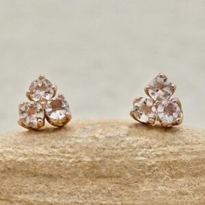 Morganite Cluster Earrings, Three Stone Stud Earrings, Flower Prongs, Lifetime Care Plan Included, Genuine Gems Ls6862 Morganite Cluster Earrings, Three Stone Stud Earrings, Flower Prongs, Lifetime Care Plan Included, Genuine Gems Ls6862