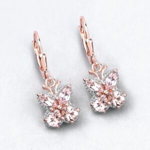 Morganite Earrings, Genuine Morganite Sterling Silver Dangle Butterfly Earrings, Dainty Butterfly Rose Gold Plated Earrings, Bridesmaid Gift