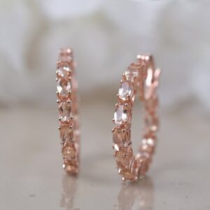Morganite Hoop Earrings: Wedding Earing, Bridal Dangle Earring, Birthstone Earring Gifts Morganite Hoop Earrings: Wedding Earing, Bridal Dangle Earring, Birthstone Earring Gifts