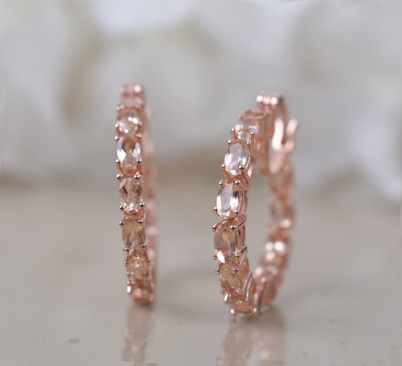 Morganite Hoop Earrings: Wedding Earing, Bridal Dangle Earring, Birthstone Earring Gifts